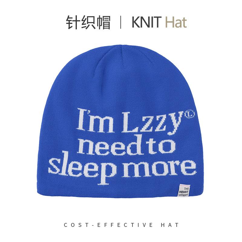 Windproof letter knitted hat men's and women's autumn and winter outdoor skiing warm ear protection cold hat versatile face small wool hat