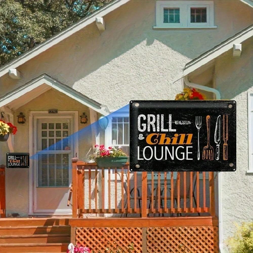 1 шт. Винтажная металлическая табличка Art Deco "Grill & Chill", атмосферостойкая, УФ-стойкая, настенный декор