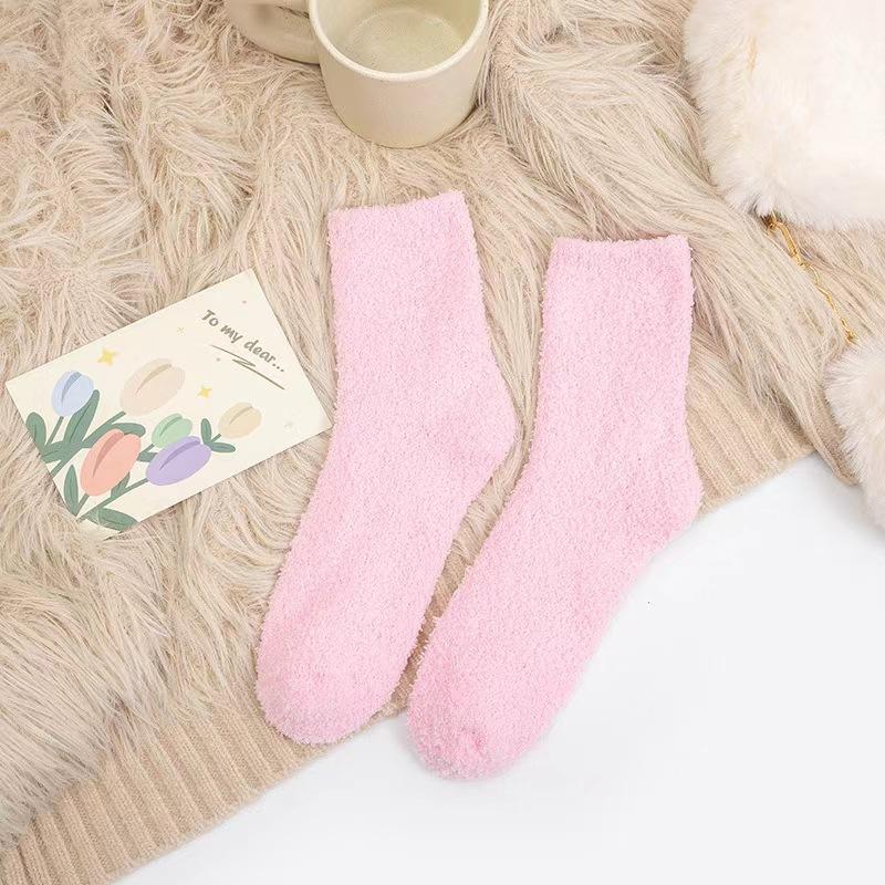 Носки ярких цветов, теплые носки, плюшевые носки, женские носки до середины икры из кораллового флиса, женские носки