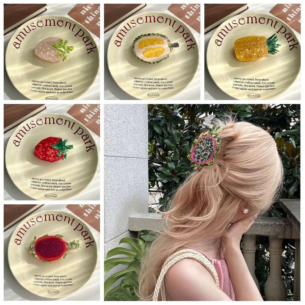Strawberry Fruit Hair Grab Durian Acetic Acid Shark Clip Cute Cartoon Hair Claw Streetwear