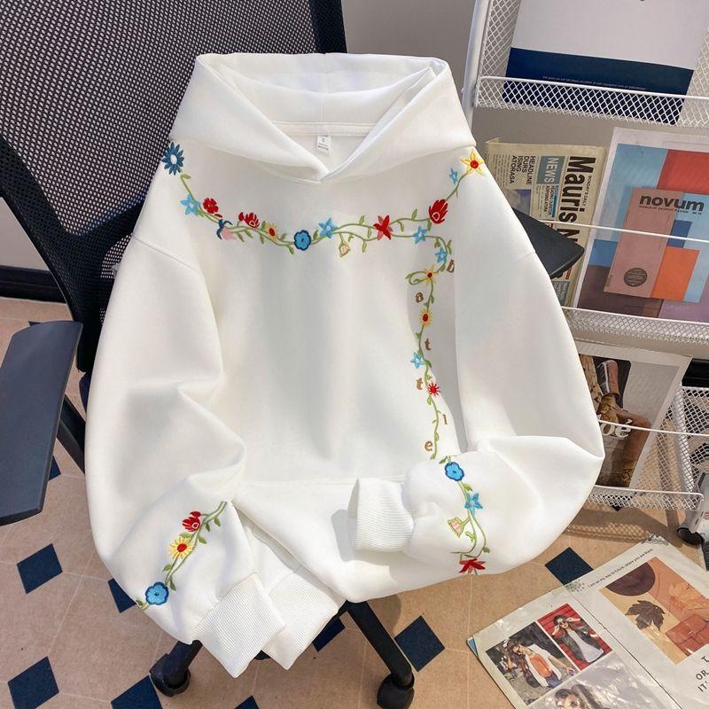 Long Sleeve Oversized Man Hoodies Vintage Floral Casual Loose Spring Autumn Women Pullover Sweatshirt Tops