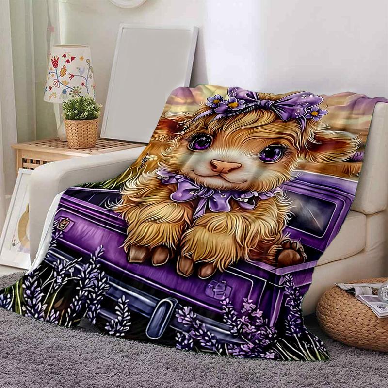 1pc Cute Puppy with Purple Bow Home Decor Blanket, Couch Throw, Outdoor Blanket .W060