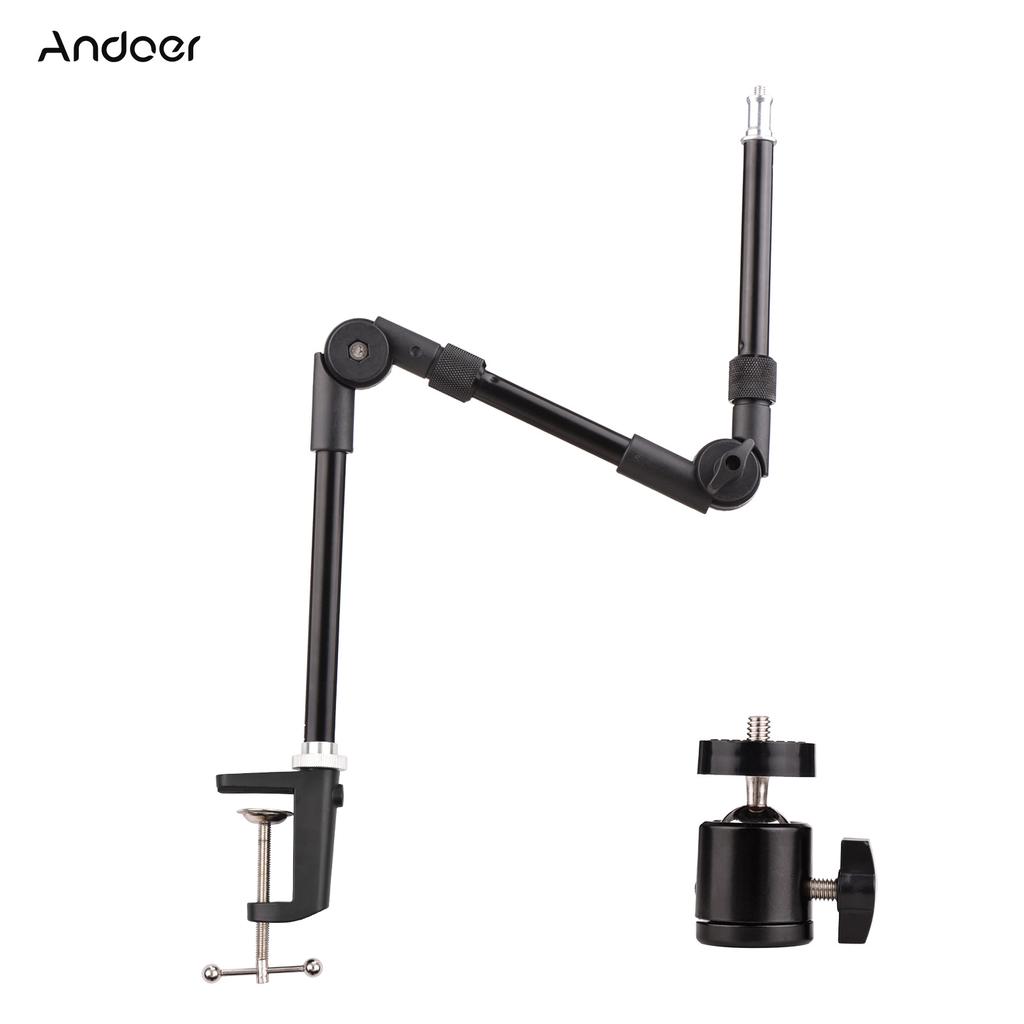 Flexible Foldable Desk Mount Stand Metal Bracket with 1/4 Inch Screw Ballhead Adapter 3kg Load Capacity for Fill Li