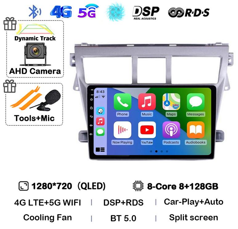 Android 14 Carplay Автомагнитола для Toyota Vios Yaris 2007 2008 2009 2010 2011 2012 Мультимедийный Видеоплеер 4G WIFI GPS Стерео