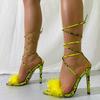 Liyke Sexy Snake Print Cross Strap Sandals Women Yellow Fluffy Fur Summer Transparent Perspex High Heels Party Dress Shoes Pumps