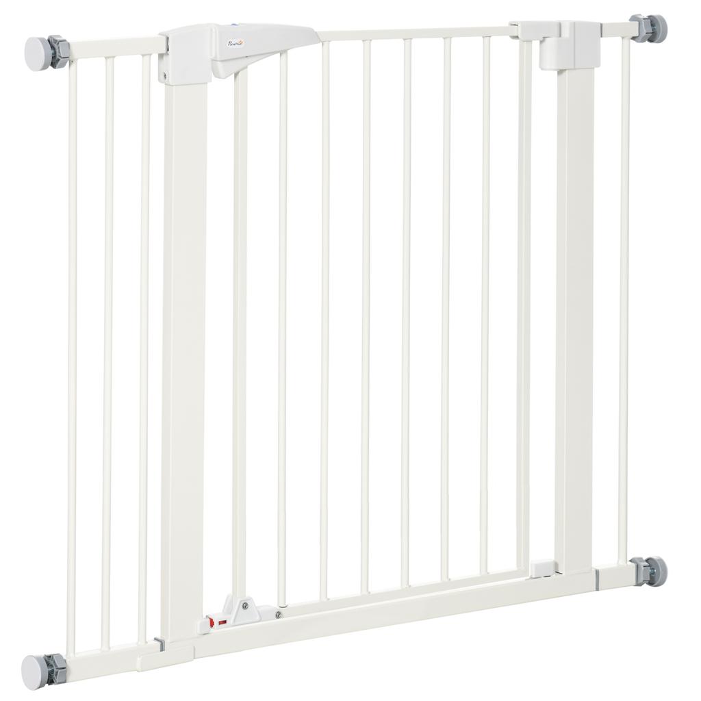 Dog Gate for Small and Medium Size Dogs with Double Lock and Automatic Closure, 76-103x4.2x77 cm, White