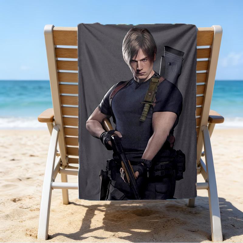 Водонепроницаемое пляжное полотенце с Леоном С. из Resident Evil. По типу Кеннеди - мягкое, впитывающее, быстросохнущее, можно стирать в машине - идеально для плавания, кемпинга, купания
