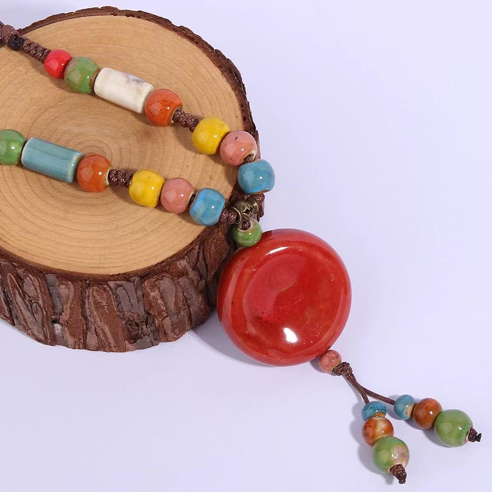 Этническое керамическое бусинное ожерелье Бохо Длинная цветная цепочка для свитера Винтажные племенные ручной работы Заявление Украшения Женская мода Цыганский Хиппи Шик Аксессуары