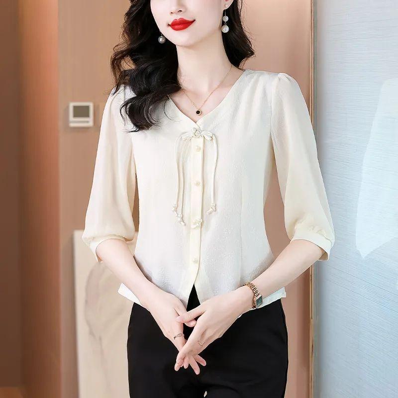 WTEMPO Women Shirt Chinese Style Elegant Long Sleeve Cheongsam Shirt Casual Women Top Female Spring Blouse for Dating