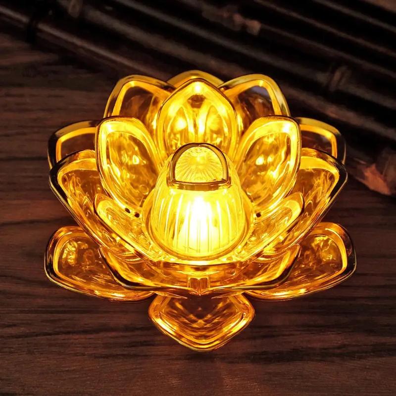 Electronic Flameless LED Lotus Candle Lamp Energy Saving Warm White Light for Home Living Room Table Decor Gift