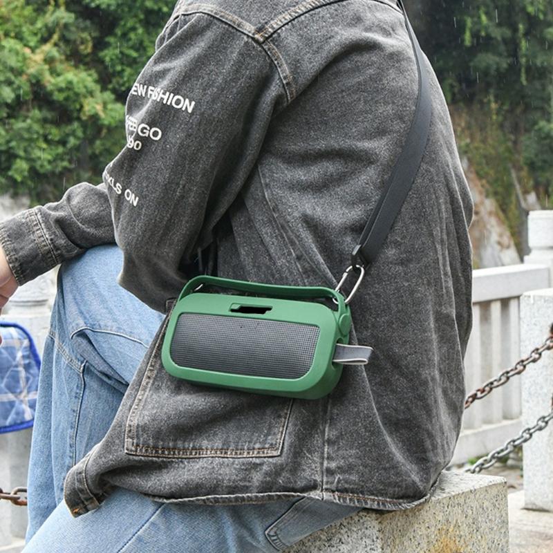 Soft Silicone Case for Bluetooth-compatible Speaker Travel Carry Protective with Shoulder Strap Protective Skin