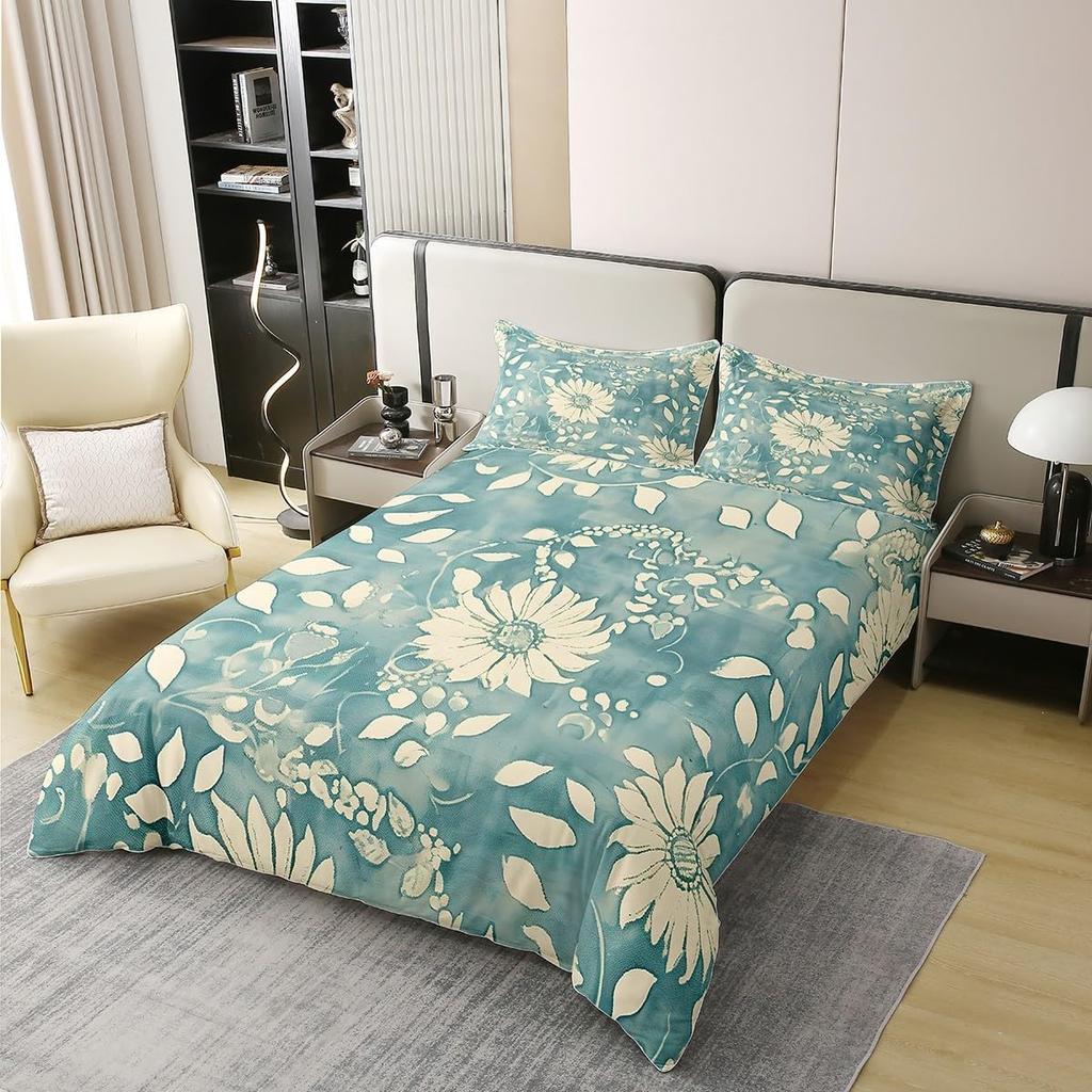 Botanical Floral Duvet Cover Queen King Size Floral Quilt Cover Bedding Set Teen Adult Room Decor Nature Theme 3 Piece Set