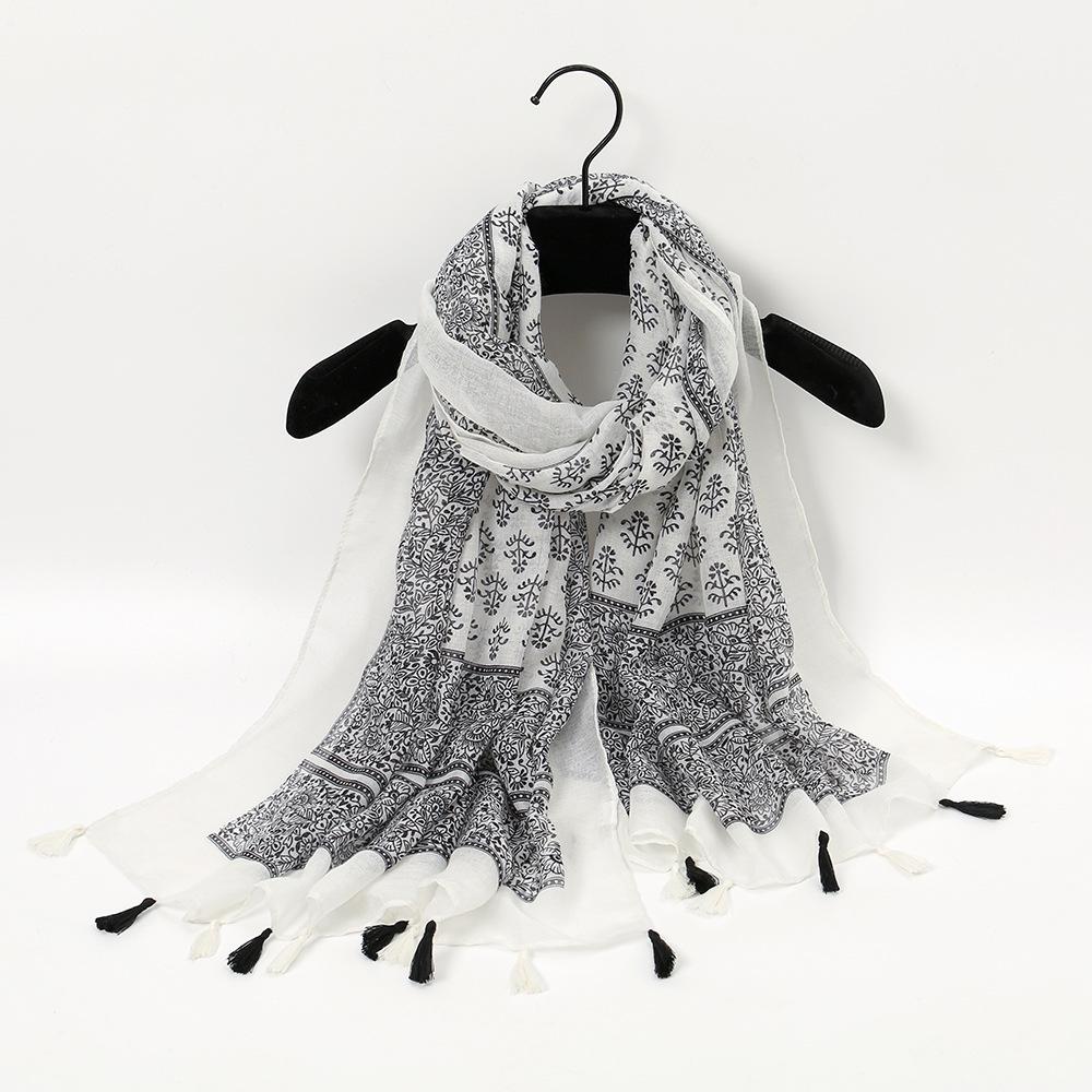 Осенне-зимняя шаль с принтом бабочек: Теплый шарф из хлопка и льна в стиле живописи тушью для путешествий или пляжа