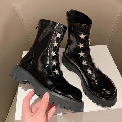 Женские модные толстые одинарные ботинки, осенние, новые, с круглым носком, с толстой подошвой, с молнией сзади, удобные, на среднем каблуке, короткие ботинки