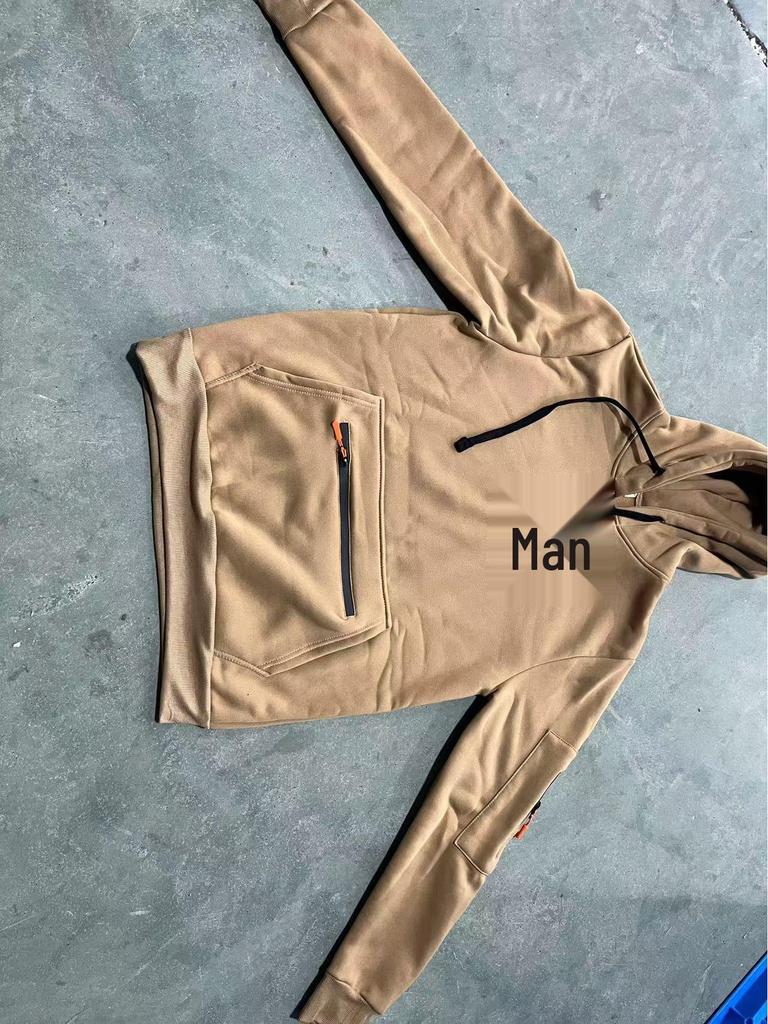 Men's Fleece-Lined Hooded Sweatshirt with Zipper and Multi-Pocket Design for Autumn/Winter Casual Sports Fashion