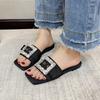 Fashion Summer New Flat Flat Fashion Slippers Women's Rhinestones Square Buckle One Word Sandals Lazy Sandals