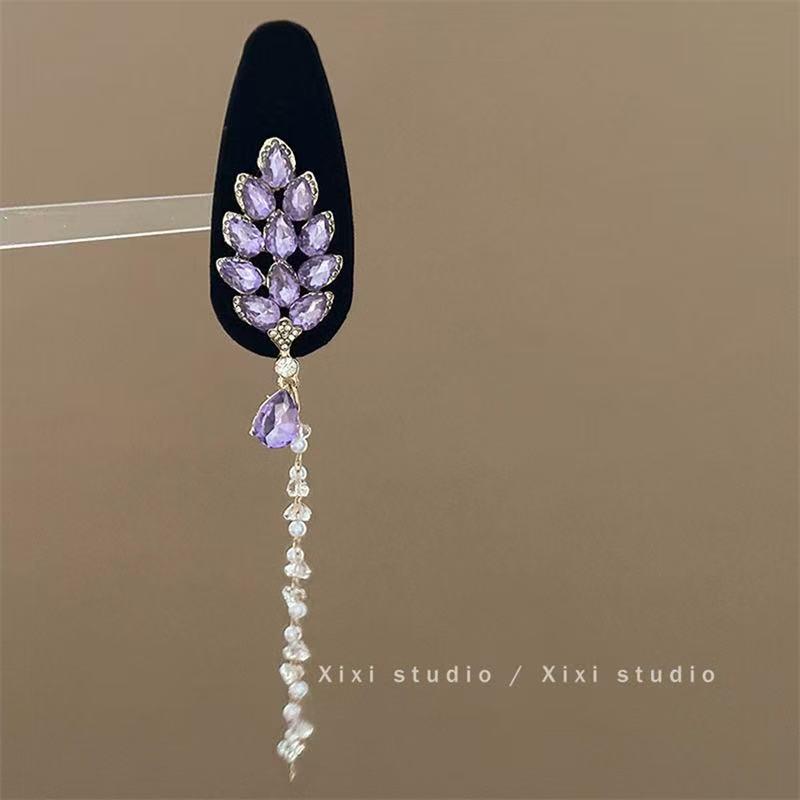Blue Gem Healing Rhinestone Pearl Ethnic Tassel Hair Clip for Women