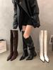 Thick Heel Black Over Knee Pile Long Boots Women's Shoes 2025 New Autumn and Winter Pointed Skinny Knight Boots