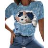Animal Series Digital 3D Printed Men's Women's Short Sleeved T-shirt Cute Cat Round Neck Base Top