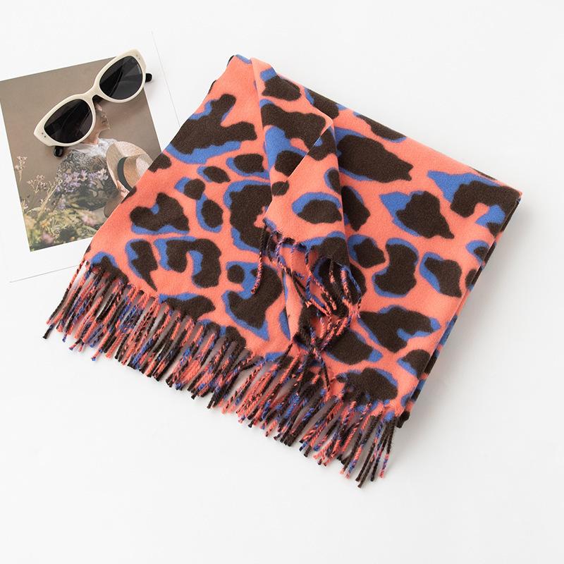 New Leopard Print Women's Scarf High End Soft and Warm Imitation Cashmere Printed Tassel Scarf Dual Use Shawl