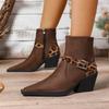 Fashion Fashion Metal Buckle Booties Autumn New Pointed Toe Side Zipper Anti-Slip Wear-Resistant High Heels
