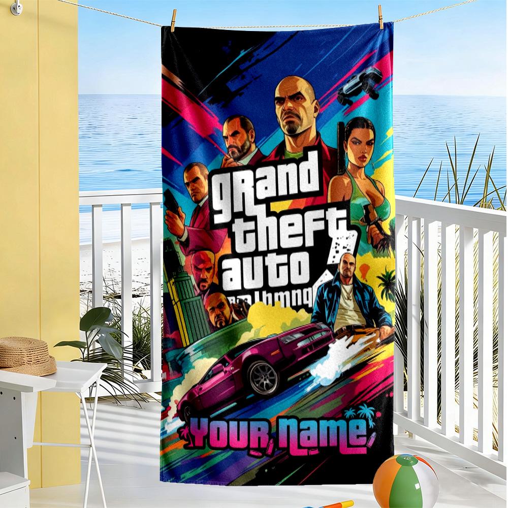 Gta Customize Your Name Beach Towel High Absorbency & Quick-Dry Ideal for Travel Outdoor Swim Pool Yoga Surf Camping Hiking Gym Gift Holiday