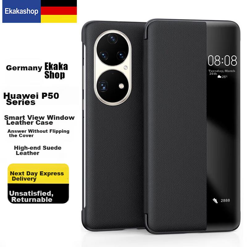 Ekakashop Чехол для телефона Huawei P50 Pro с окном Smart View, книжка, полноразмерный противоударный чехол, кожаный чехол в деловом стиле, цвет Xuan Black]