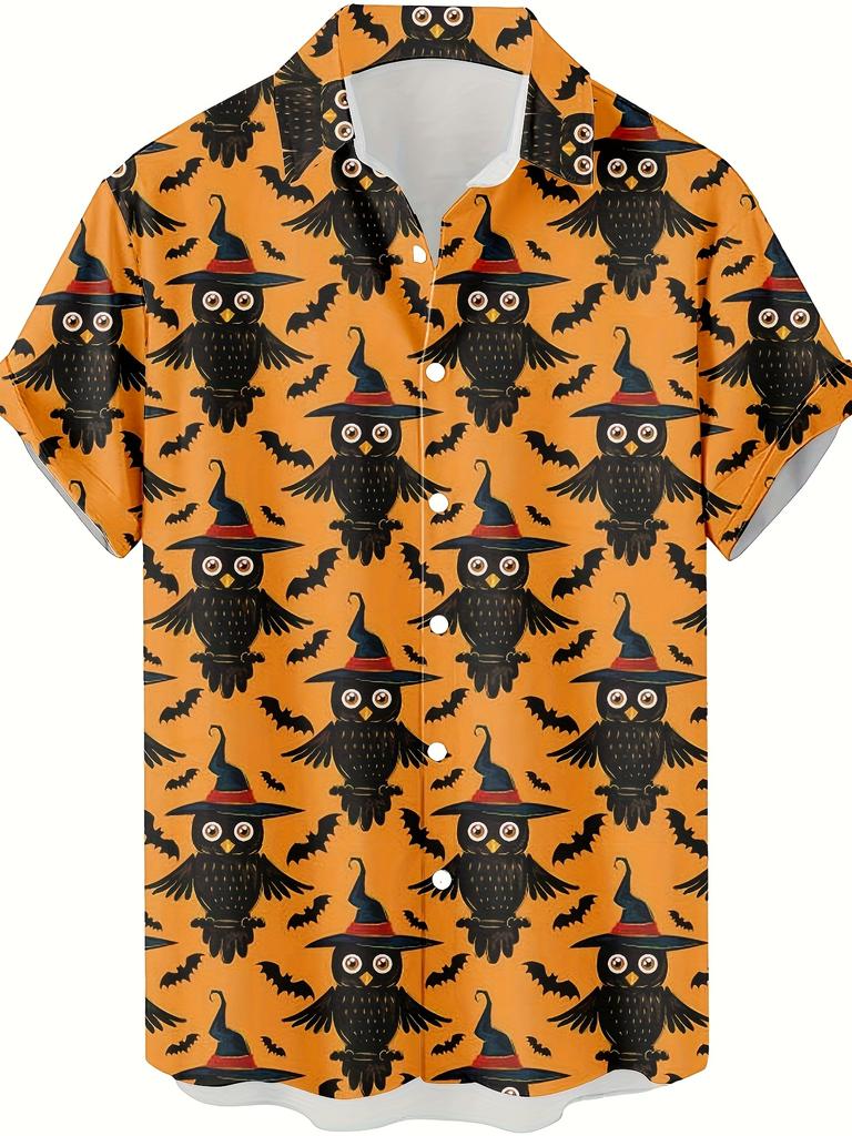 Halloween Crow Scarecrow Vintage Pattern 3D Print Men's Fashion Casual Shirt, Hip Hop Rock Streetwear Hawaiian Shirt