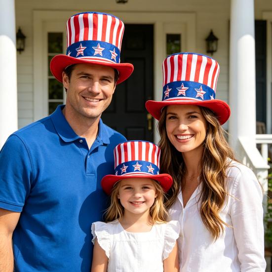 American Flag Top Hat, Uncle Costume Hat for 4th of July, Red White Blue Patriotic Party Decoration for Adults, Independence Day