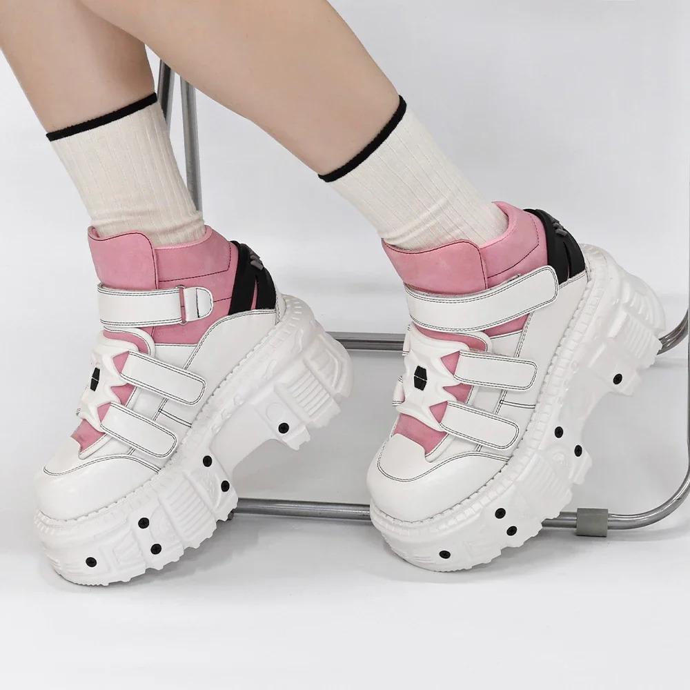 Готические ботильоны, женские кроссовки, новая панк-стиль, женская обувь на шнуровке, высота каблука, обувь на платформе, женский металлический декор