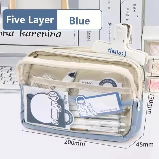 Новая прозрачная сумка для карандашей kawaii, школьные принадлежности для хранения, многофункциональная, своими руками, симпатичная, канцелярская, детская, пенал для ручек, косметичка для девочек