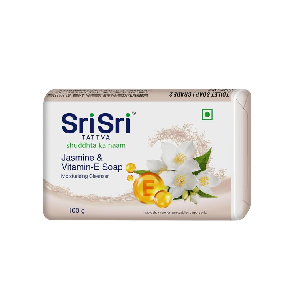 Sri Sri TATTVA Jasmine & Vitamin E Soap 100gm X Pack of 8 | Moisturising Cleanser for Glowing Skin