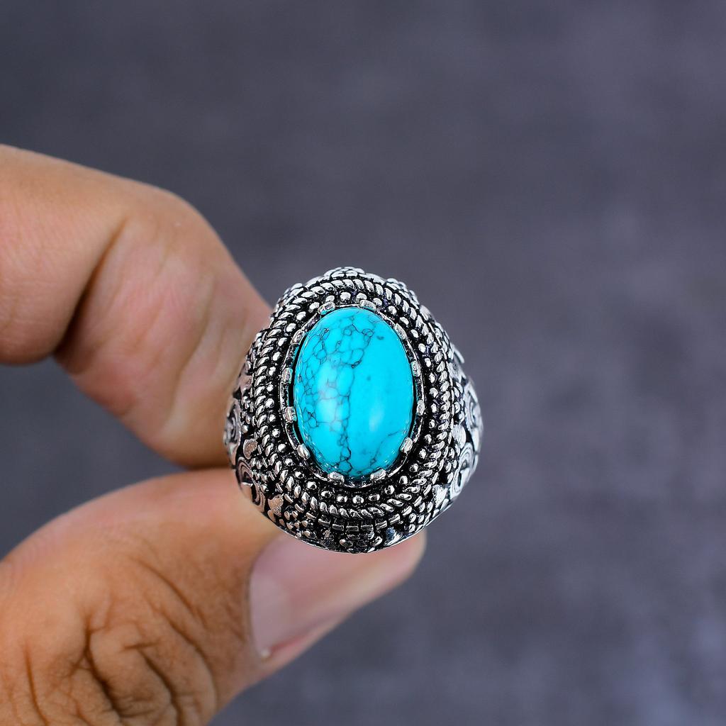 Тибетская бирюза ручной работы кольцо из стерлингового серебра 925 пробы размер 7 подарок для нее f1R07