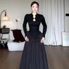 Элегантное черное платье большого размера с длинным рукавом в китайском стиле, с приталенным силуэтом и юбкой-бутоном - Осенняя коллекция