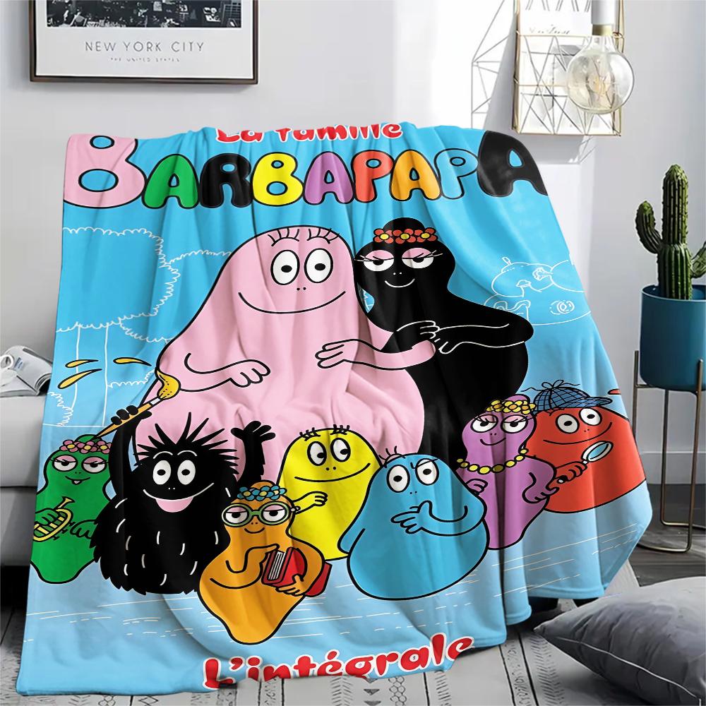 1Pc The Barbapapa family Print Flannel Blanket, High quality Comfortable for All Seasons, Home Decor, Warmth and Comfort, Perfect for Christmas Gifts