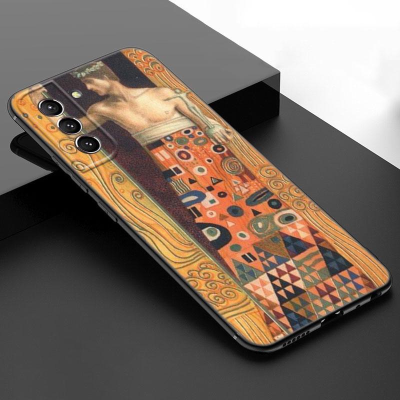 Арт Густав Климт Черный Силиконовый Чехол для Телефона для Samsung Galaxy S23 S21 S20 FE S24 S22 Ultra S10E S10 S9 S8 Plus