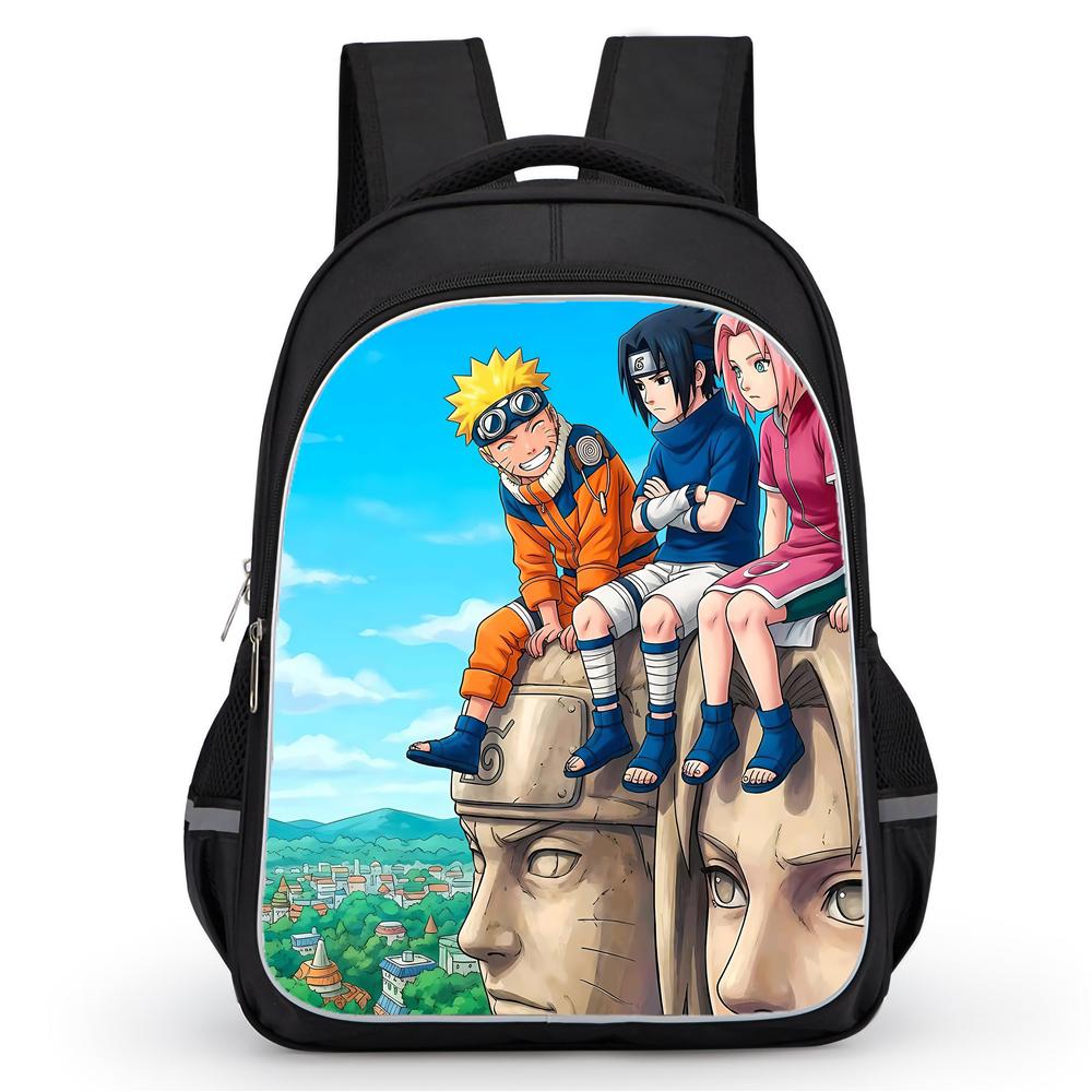 Карманы на двойной молнии, дизайн NARUTO, подходит для мальчиков и девочек, прочный, легкий, 16-дюймовый детский мультяшный школьный рюкзак, возраст 5-11 лет.