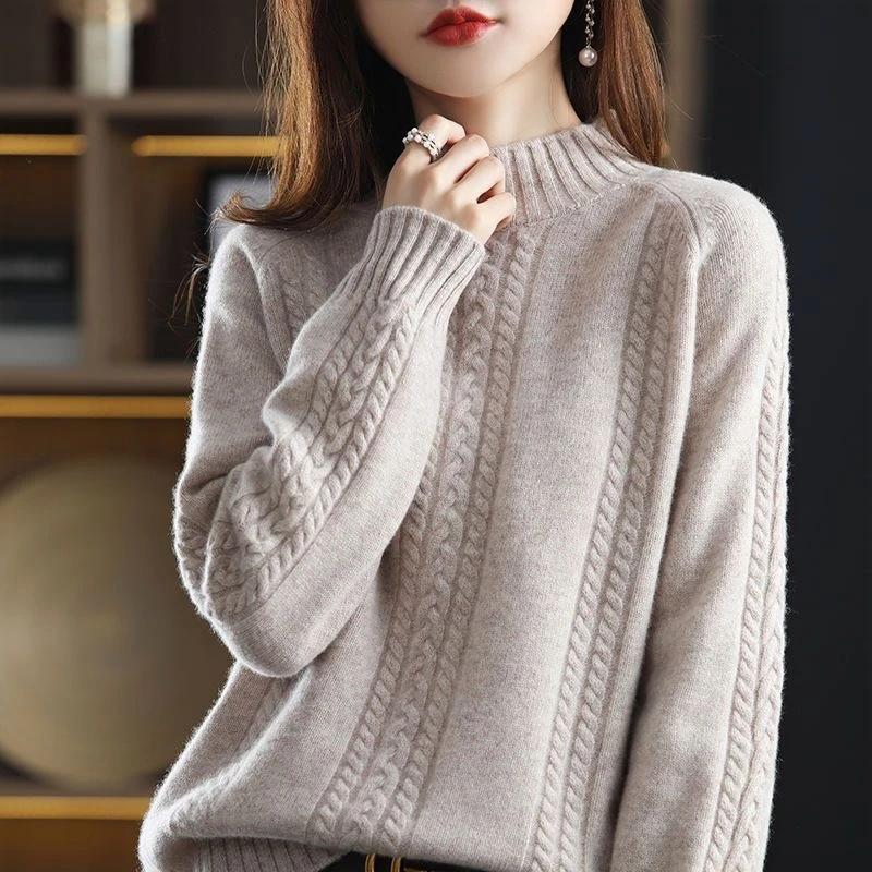 Autumn Winter Half Turtleneck Sweater Women's Pullover Outer Wear New Twist Top Bottoming Casual Thick