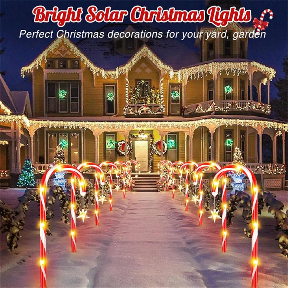 Solar-Powered Candy Cane Lights 4in1 8 Lighting Modes Outdoor Christmas Decoration for Lawn Yard Garden Xmas Tree Lights
