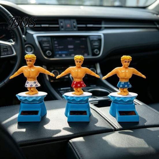 Anti-slip Car Decoration Surfer Boy Solar Nodding Toy, Cartoon Bobblehead for Accessory For Bumpy Roads Dashboard, Auto Swing Shaking Figure