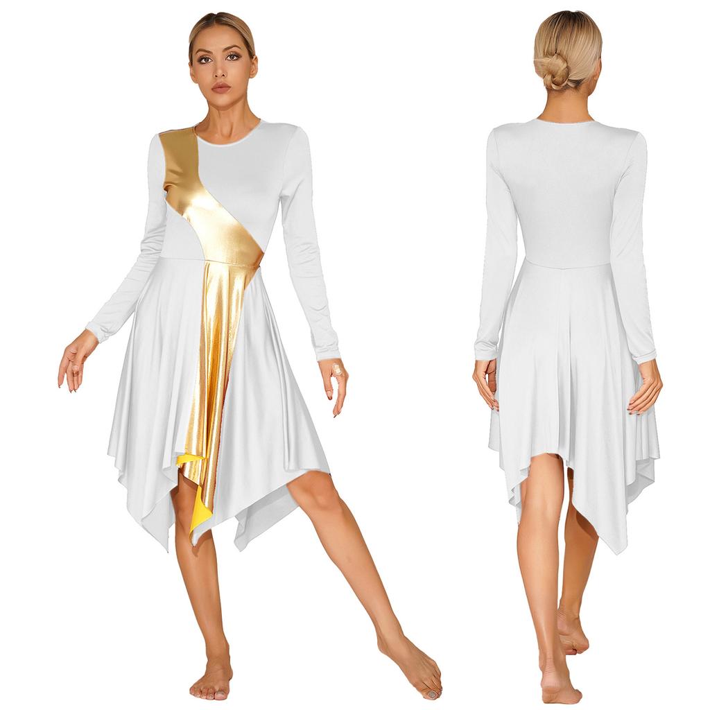 Женское платье для литургического танца с высоким низким поклонением цвета металлик, костюм для бальных танцев