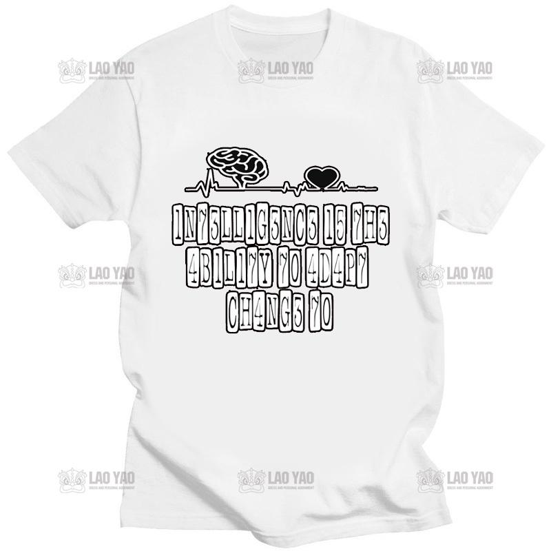 Креативные мужские футболки, забавные топы Geek, интеллект — это способность адаптироваться к изменению, футболка с буквенным принтом, мужская футболка большого размера