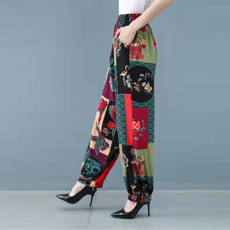 Women's Summer Lantern Pants Middle-aged and Elderly Casual Pants Square Dance Vacation Style Floral Pants In Various Colors