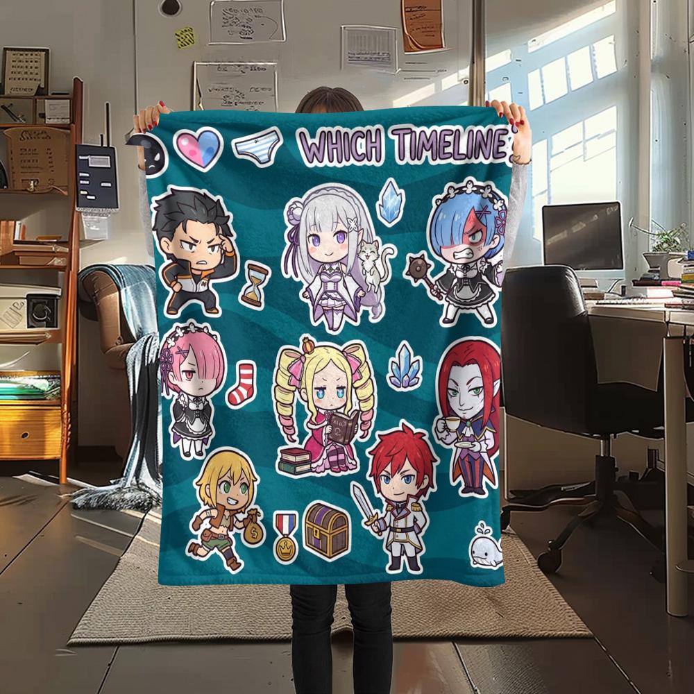 1PC Re Zero Patterned Flannel Blanket Suitable For All Seasons For Home Decor Warmth And Comfort Gifts Holiday Present