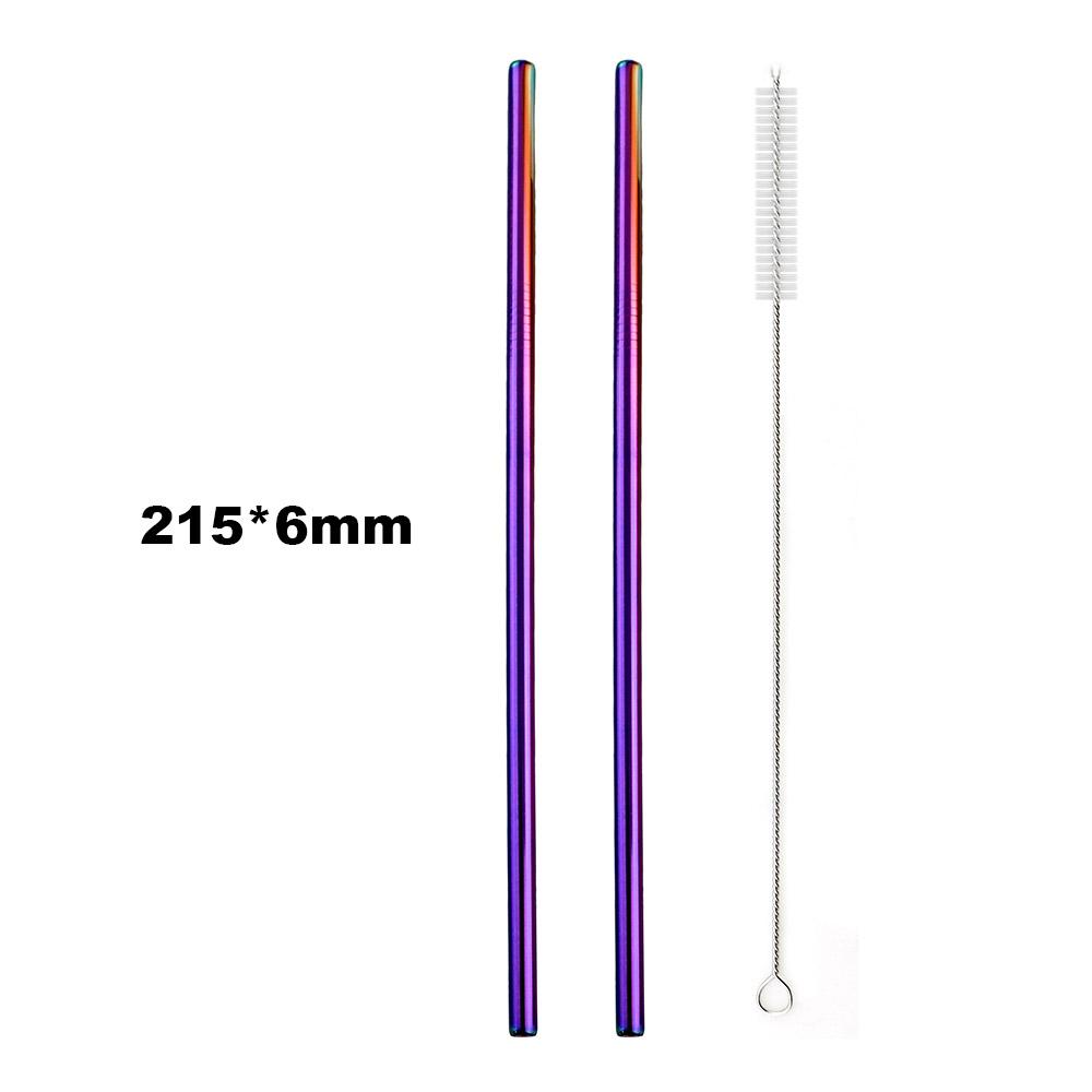 Reusable Drinking Metal Straw Stainless Steel Colorful Rainbow Straw 16/19/21/23/26cm Straws Diameter 6/8/12mm With 1 Brush