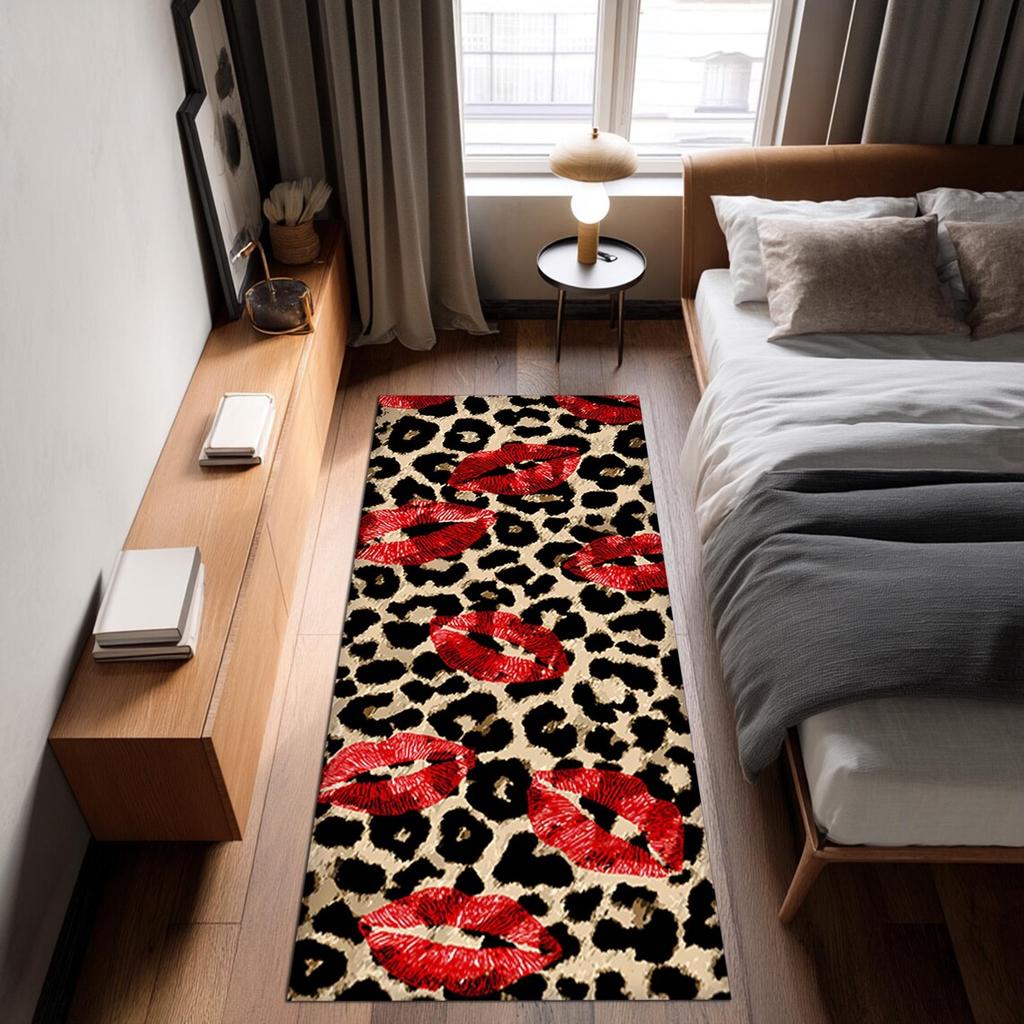 Leopard Red Lips Runner Rug Abstract Love Valentine's Day Carpet Valentine's Day Romantic Atmosphere Home Decoration Carpet
