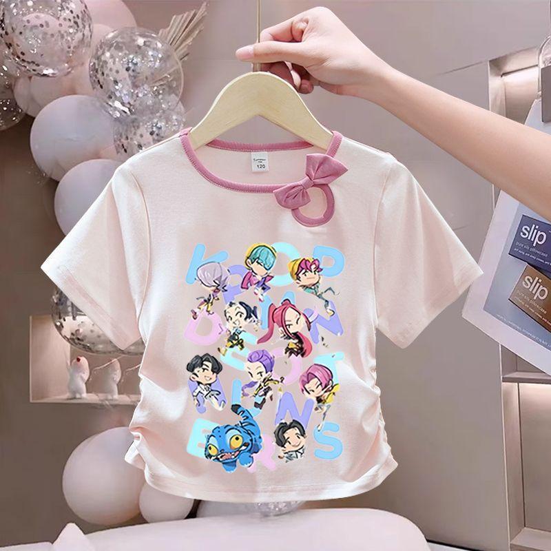 Children's Fairy Tale Witch Girls Group Bowtie Fashion Top - Summer Girls' Pure Cotton Short-Sleeved T-shirt
