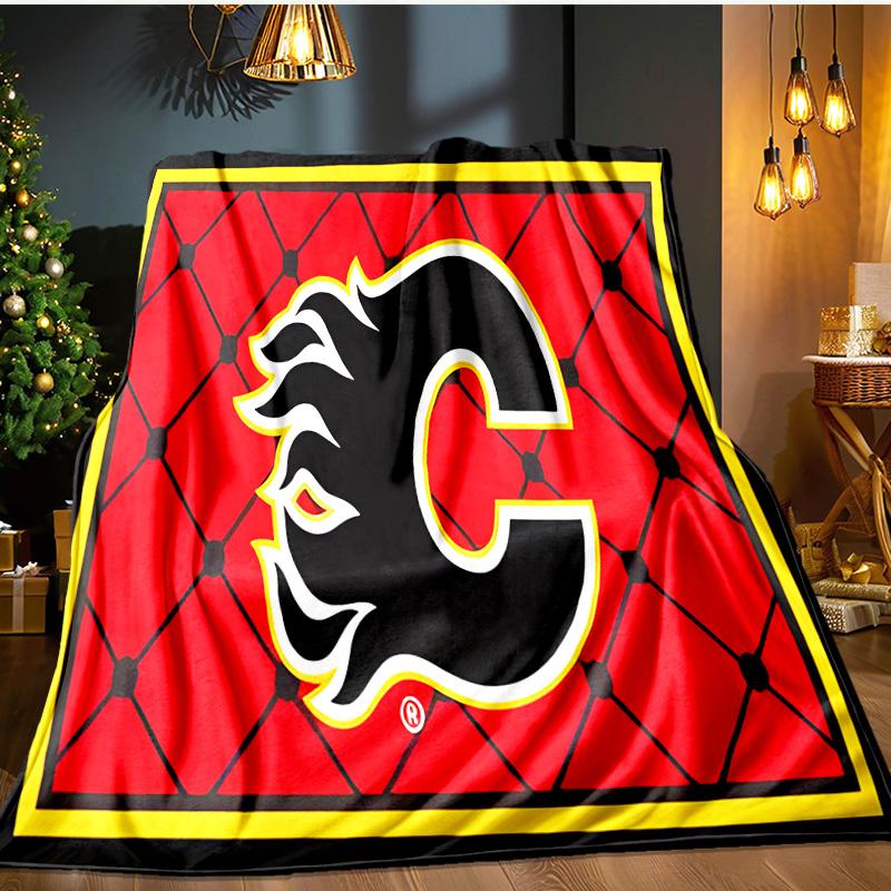 Calgary Flames Flannel Blanket, Use for Birthday/Holiday Gift, Soft Blanket for Sofa/Bed/Camping/Office/Tourism Use,All Seasons