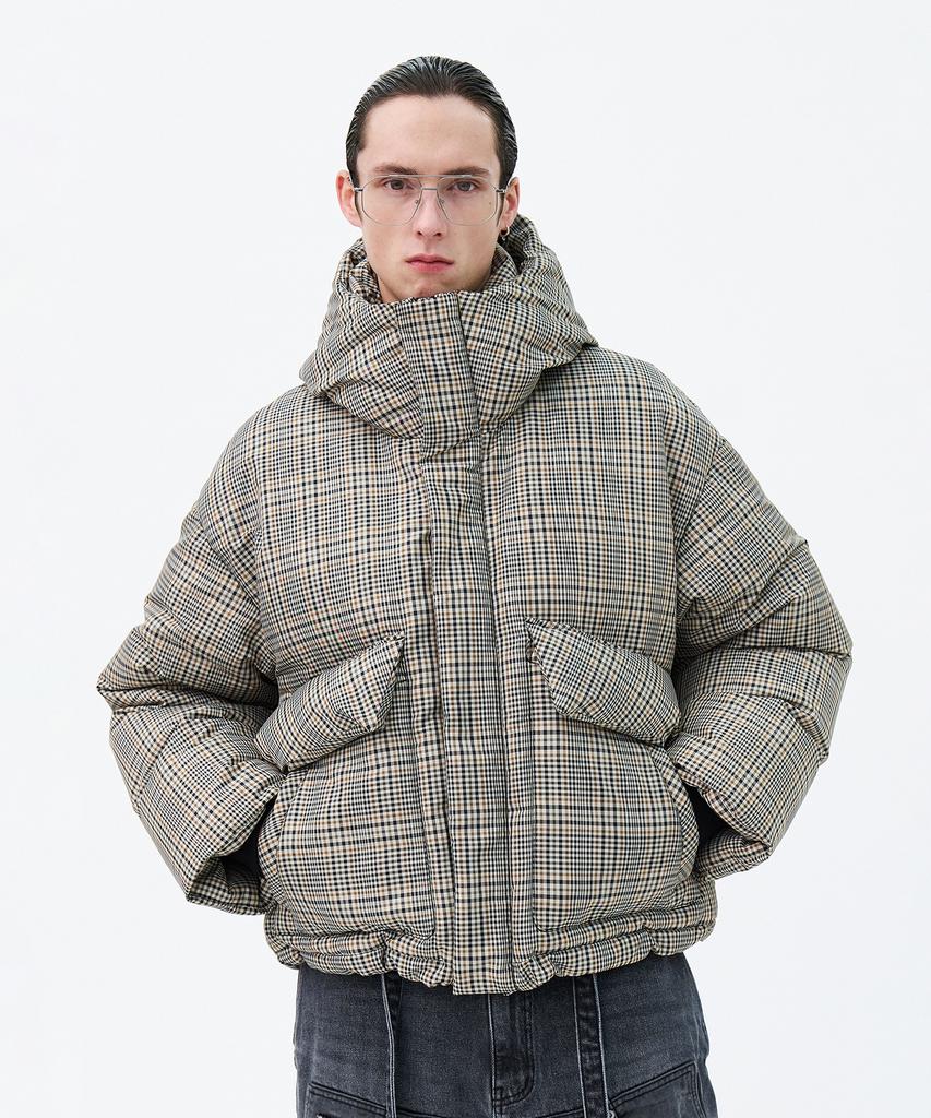 Iey Mn Hoodie Down Jacket Check Beige
