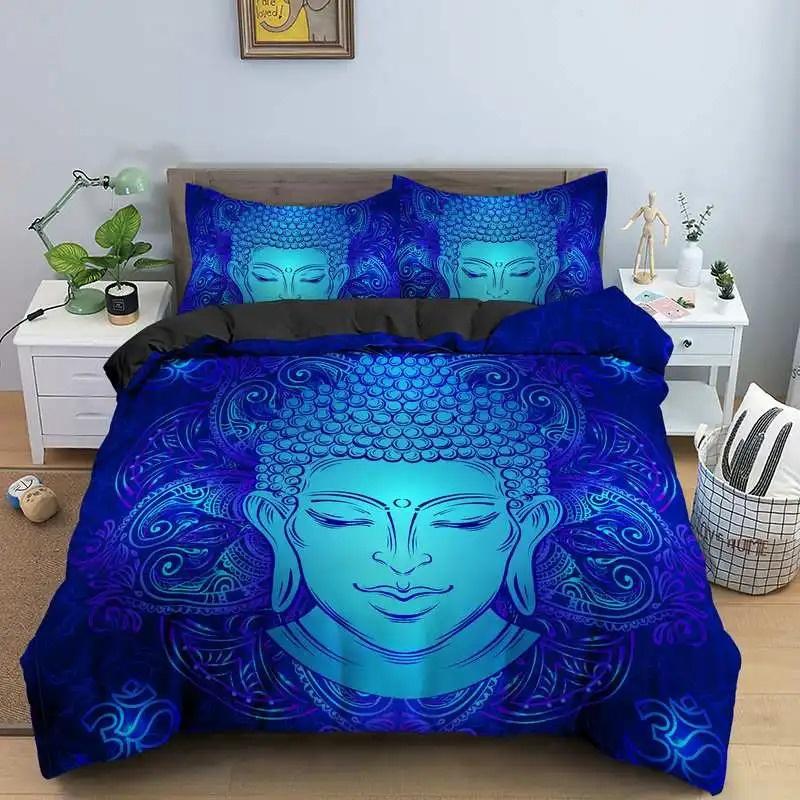 Buddha Bedding Collection Indian Religion Buddhism Meditation Mandala Duvet Cover Smile Buddha Floral Soft Quilt Cover Queen King Size